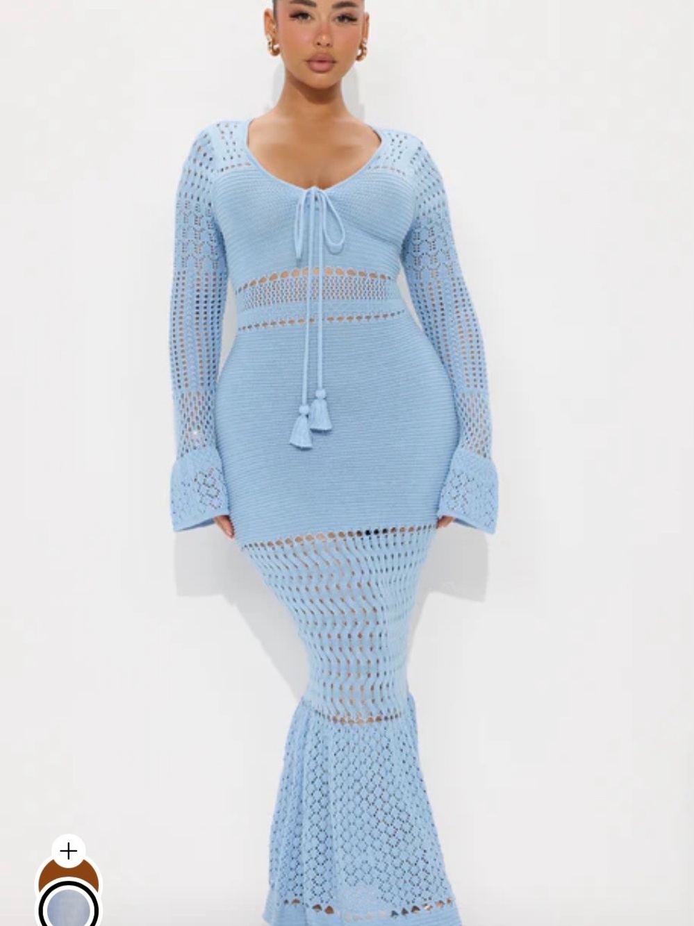 Fashion Nova Light Blue Crochet Maxi Dress NWT